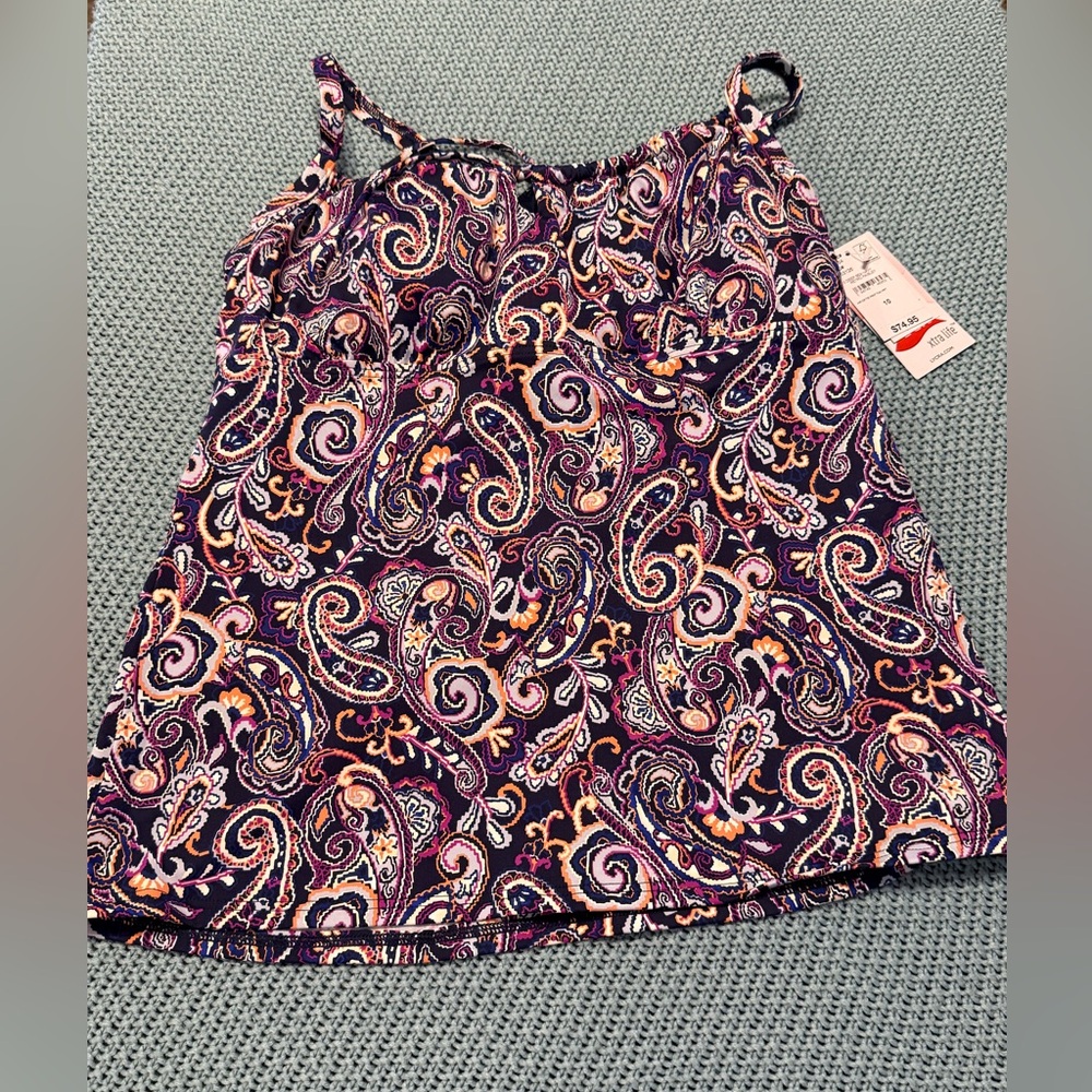 Lands' End Purple Paisley Swim Tankini with underwire